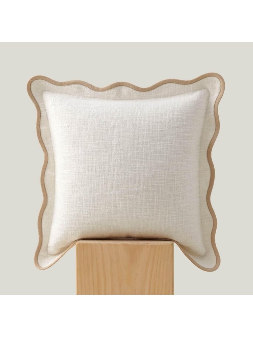 Scalloped 100% Cotton Throw Pillow Covers - Double Stitch, Cream Color, Cozy